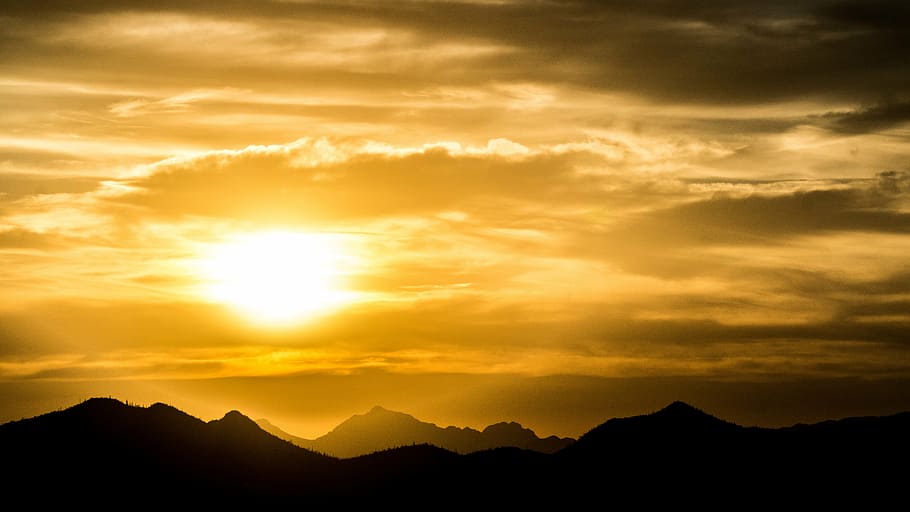 sun, sunset, clouds, mountains, west, arizona, southwest, sky HD wallpaper