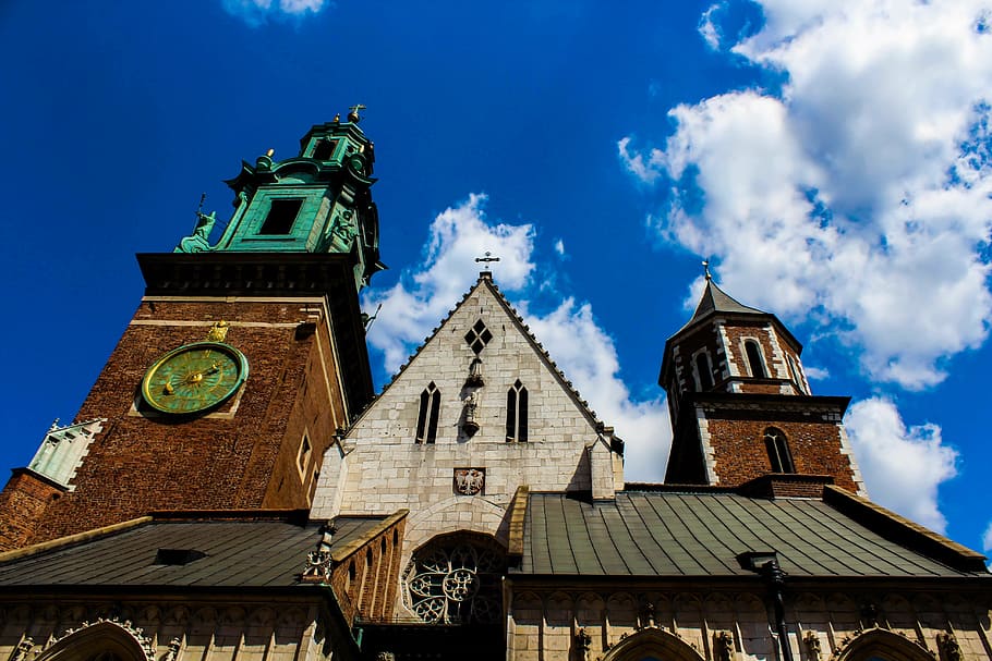 poland, cathedral, heaven, clouds, blue, sky, blue sky, summer HD wallpaper