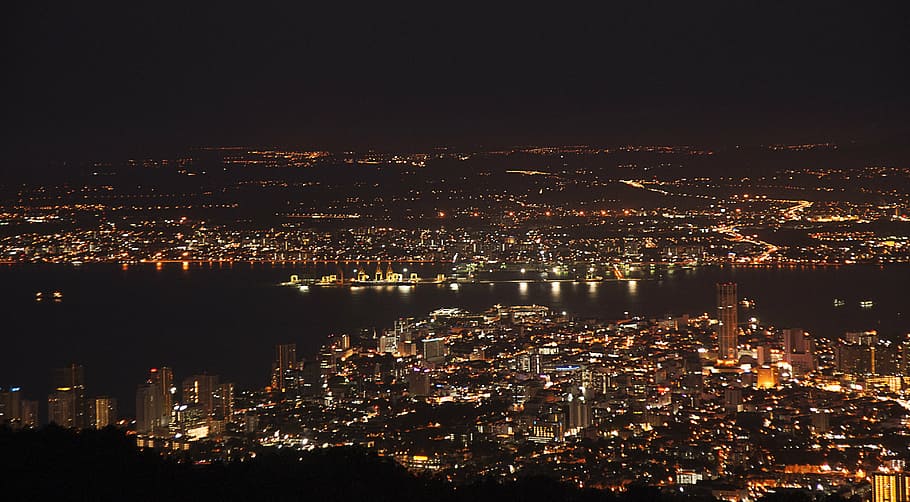 Hd Wallpaper Aerial Photography Of City Lights Penang Night Scene From Penang Hill Wallpaper Flare