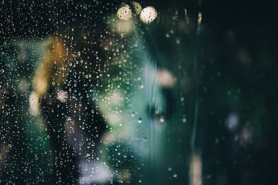Water drops of rain on glass, abstract, background, window, wet HD wallpaper