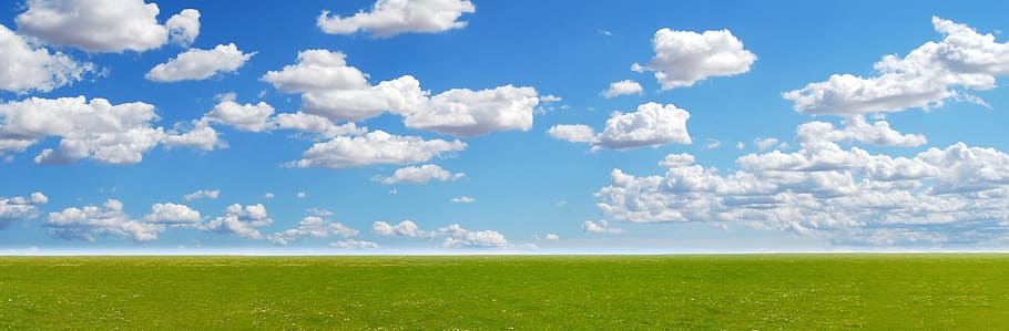 meadow, sky, landscape, nature, field, spring, clouds, green HD wallpaper