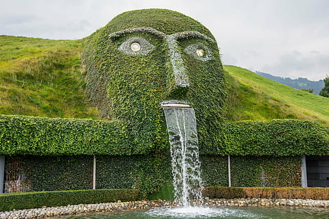 green outdoor fountain, waterfall, artwork, sculpture, figure HD wallpaper