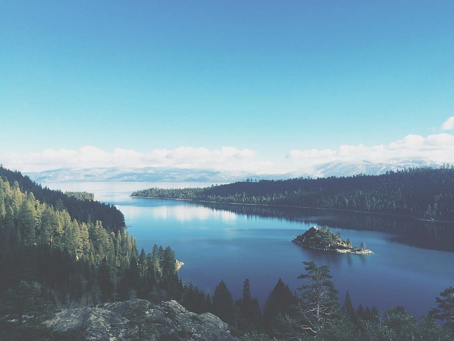blue, sky, clouds, sunshine, summer, lake, river, water, trees HD wallpaper
