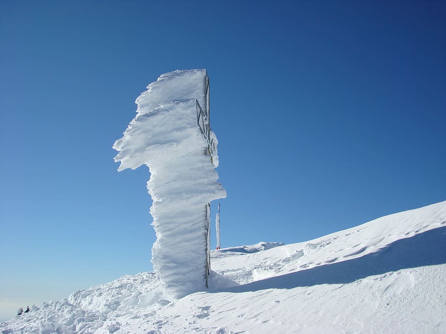 cross, summit, grignone, cold temperature, snow, winter, blue HD wallpaper