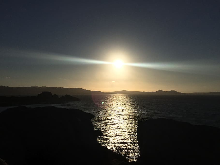 sun, sea, sunset, evening, sky, water, tranquility, beauty in nature HD wallpaper