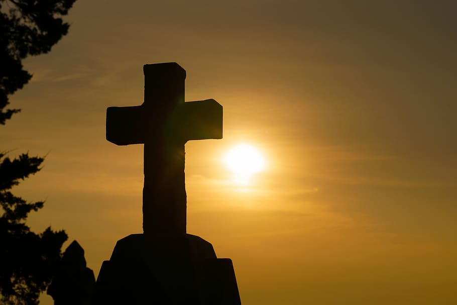 silhouette of concrete cross structure, god, religion, christianity, HD wallpaper
