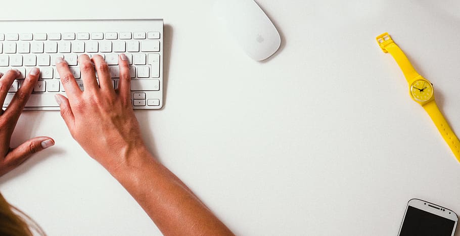 person touching Apple Wireless Keyboard, type, computer, computing HD wallpaper