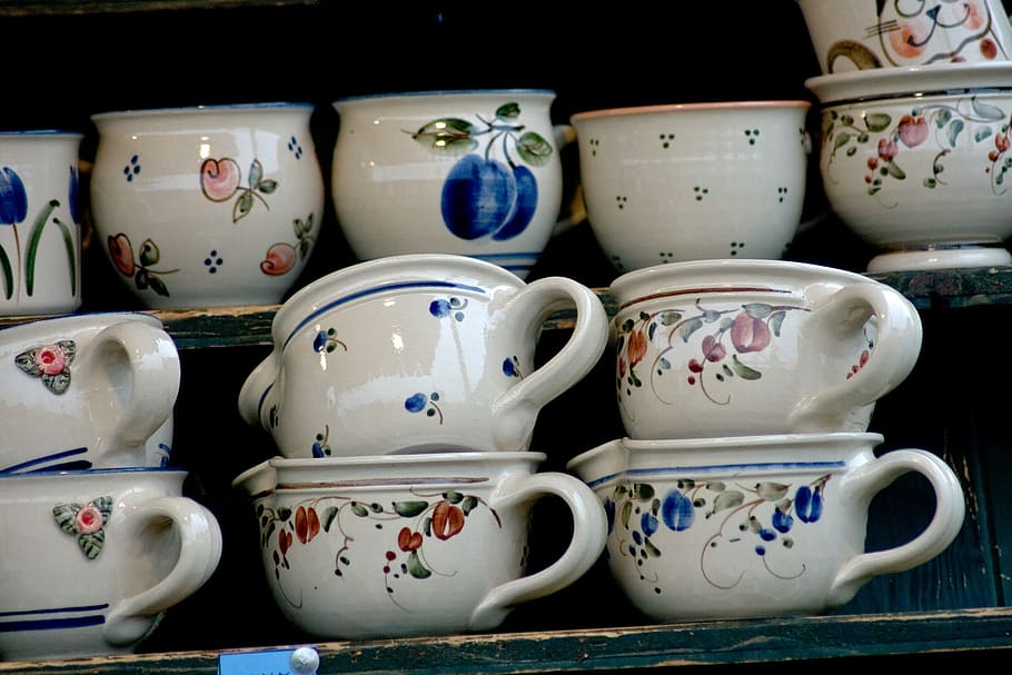 white-and-multicolored ceramic teacup lot, bowls, cups, mugs HD wallpaper
