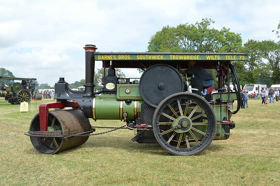 steam, engine, traction engine, plant, transportation, nature HD wallpaper