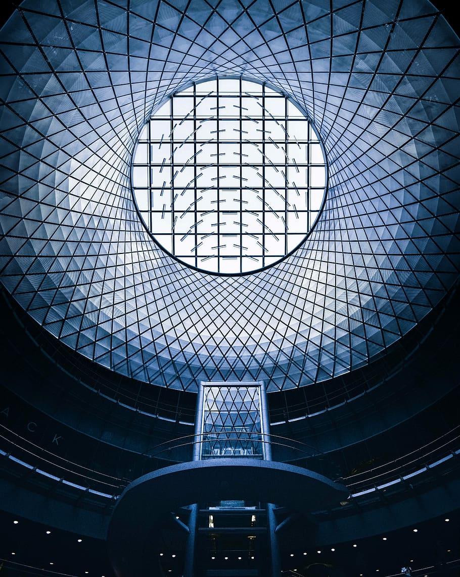 blue glass stadium, architecture, built Structure, indoors, ceiling HD wallpaper