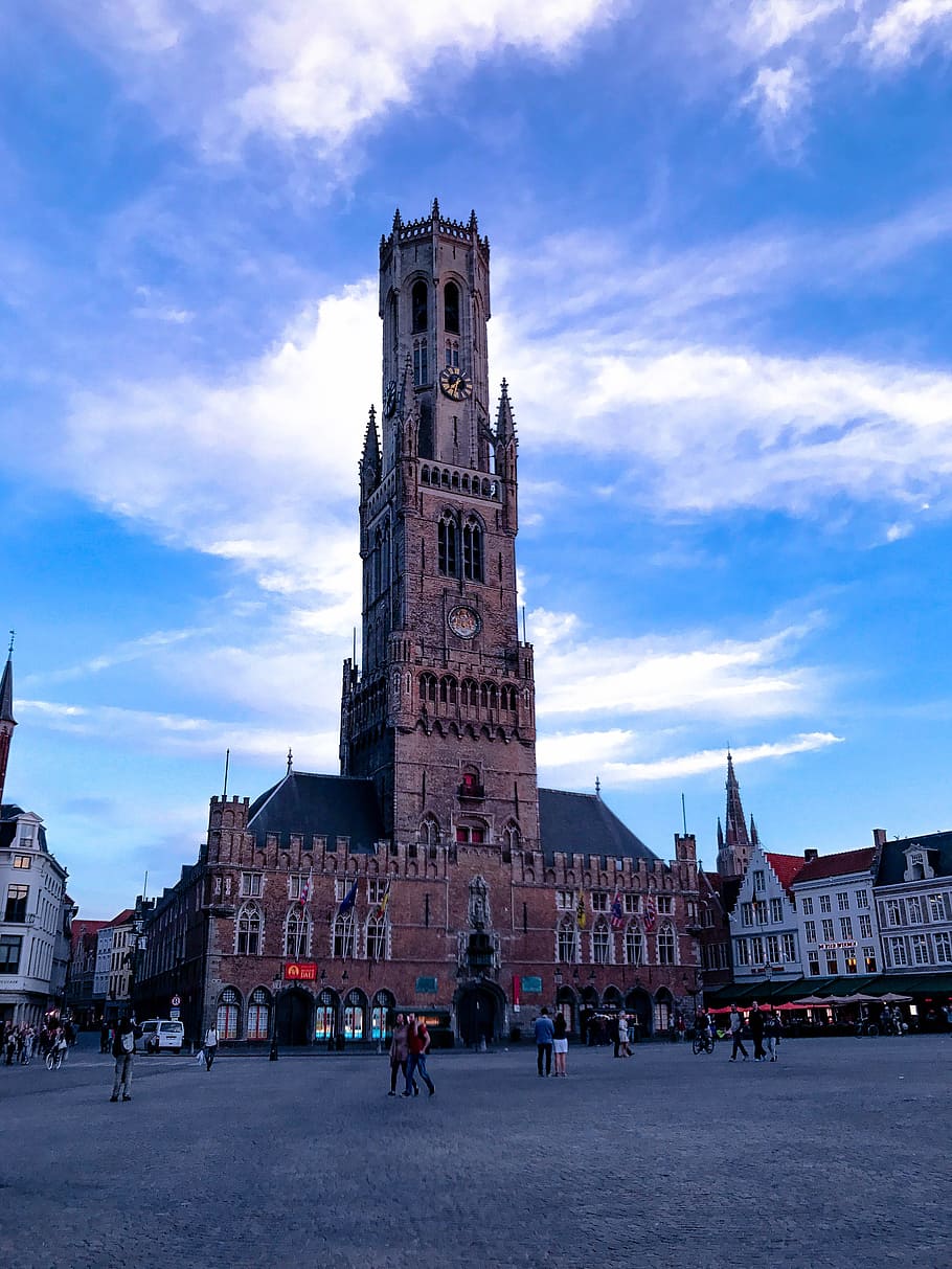 bruges, tower, clouds, medieval architecture, belgium, built structure HD wallpaper
