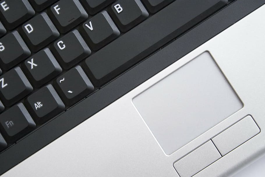 close-up photo of grey and black laptop, keyboard, keys, technology HD wallpaper
