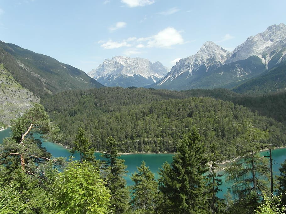 alpine, mountains, train pointed view, landscape, panorama HD wallpaper