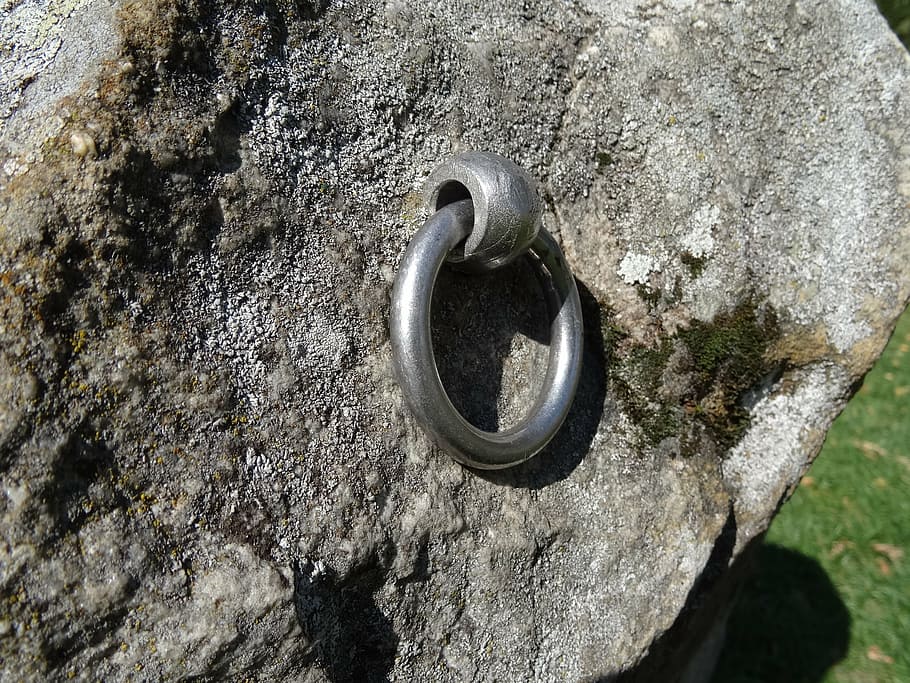 eyelet, metal, mount, ring, metal ring, stone, fix, close-up HD wallpaper