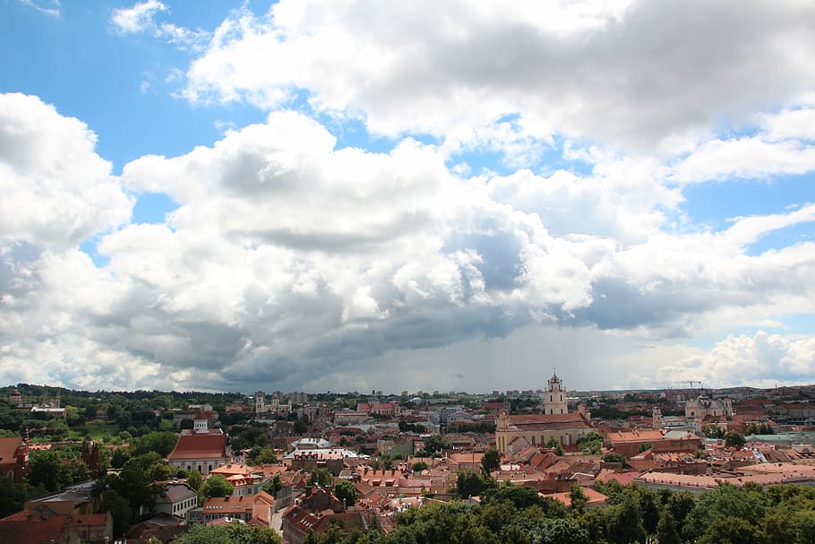 lithuania, vilnius, vilna, blue, sky, clouds, architecture HD wallpaper