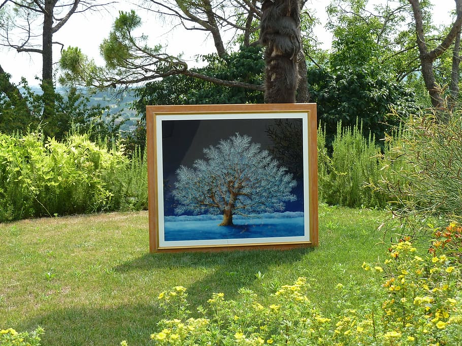 oak blue, carlo busellato, oil on plexiglas, plant, tree, nature, HD wallpaper