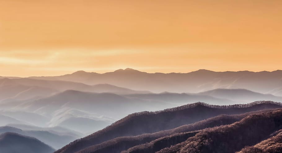 landscape photography of mountains during golden hour, mountains during golden hour HD wallpaper