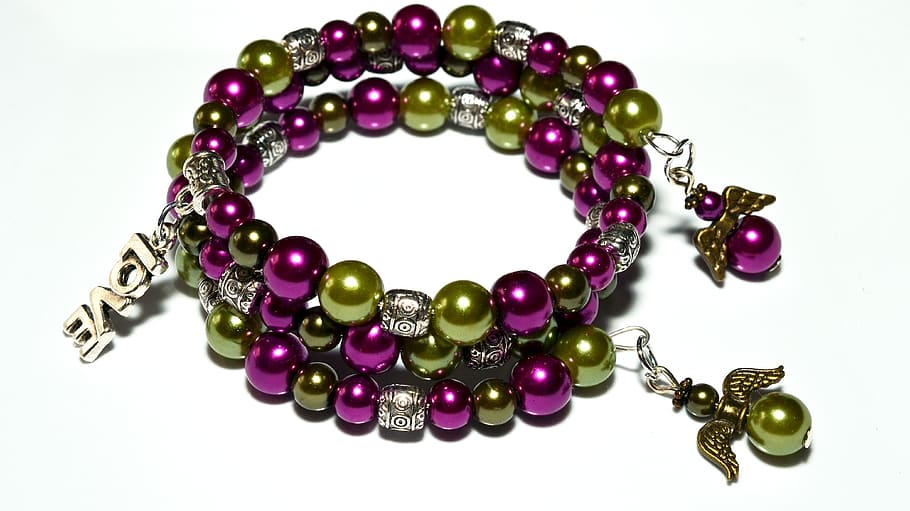 beaded green and purple accessory, jewelry, bracelet, necklace, HD wallpaper