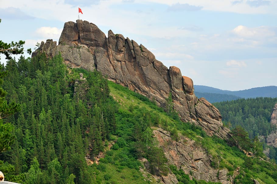 Nature, Mountains, Landscape, reserve posts, krasnoyarsk, flag HD wallpaper