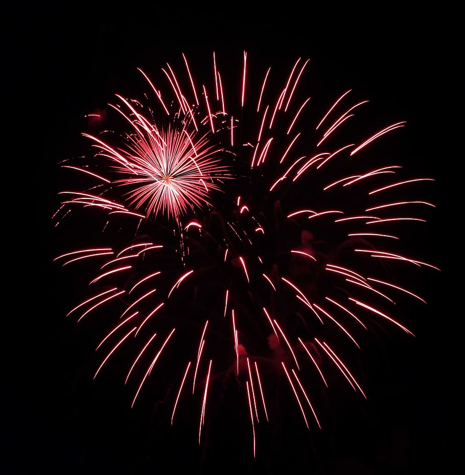 pink fireworks photography, red fireworks display, celebration HD wallpaper
