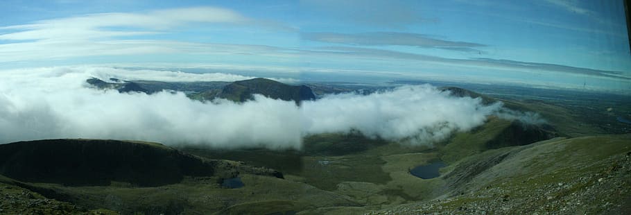 snowdon, clouds, mountains, panorama, nature, volcano, landscape