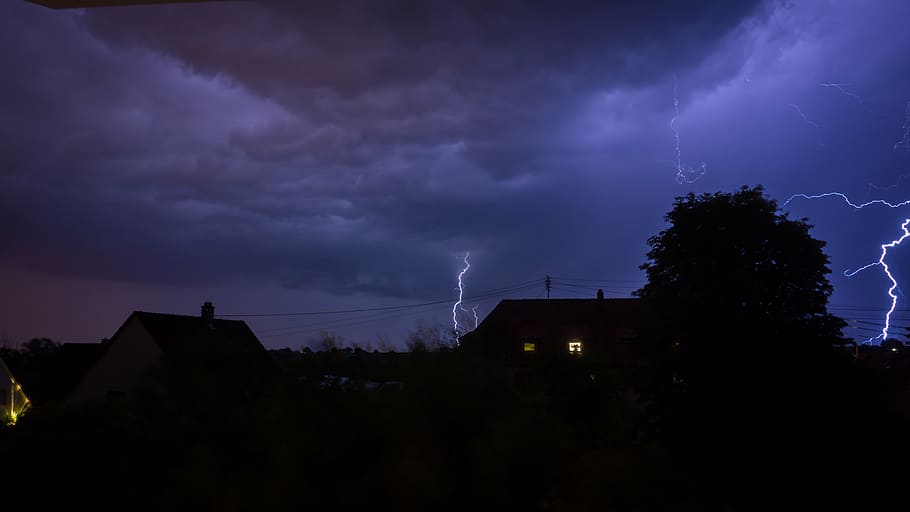 gray sky and thunder, lightning, night, flash, dark, space HD wallpaper