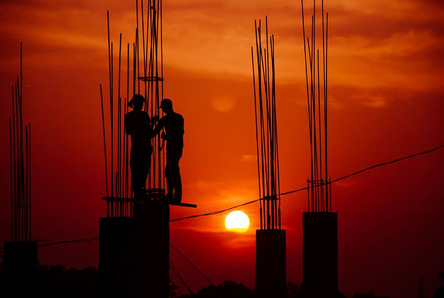 silhouette of two people during sunset, landscape, peoples HD wallpaper
