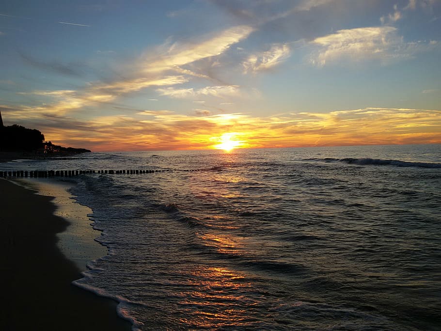 sunset, sea, west, the sun, the baltic sea, the coast, beach HD wallpaper