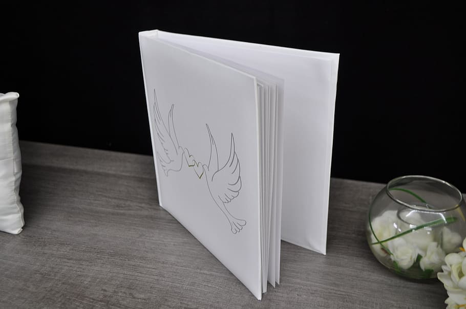wedding, decoration, dove, book, wishes, white notebook, details HD wallpaper