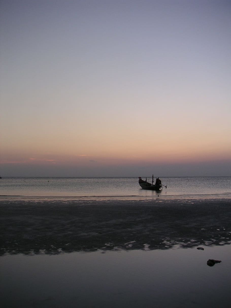 beach, twilight, afterglow, abendstimmung, sea, boot, asia HD wallpaper