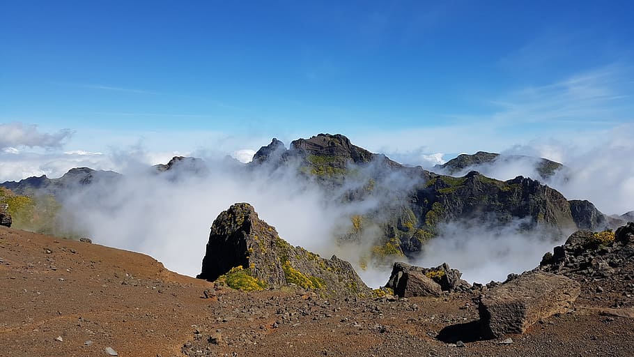 volcano, nature, mountain, panorama, sky, landscape, solid HD wallpaper