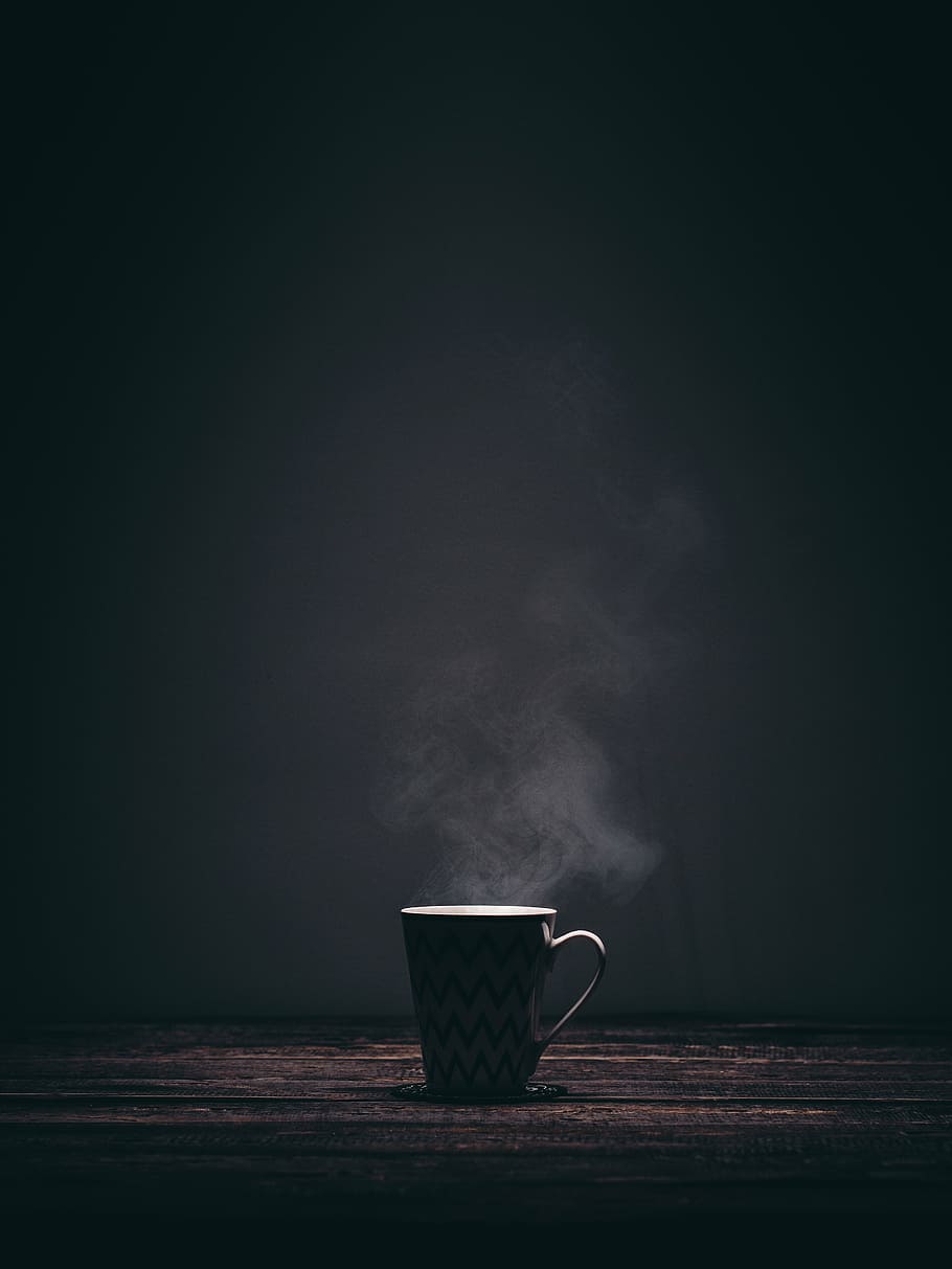 black and gray chevron coffee mug, photo, ceramic, brown, surface, HD wallpaper