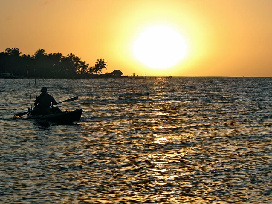 sunset, ocean, florida, kayak, water, nautical vessel, sky HD wallpaper