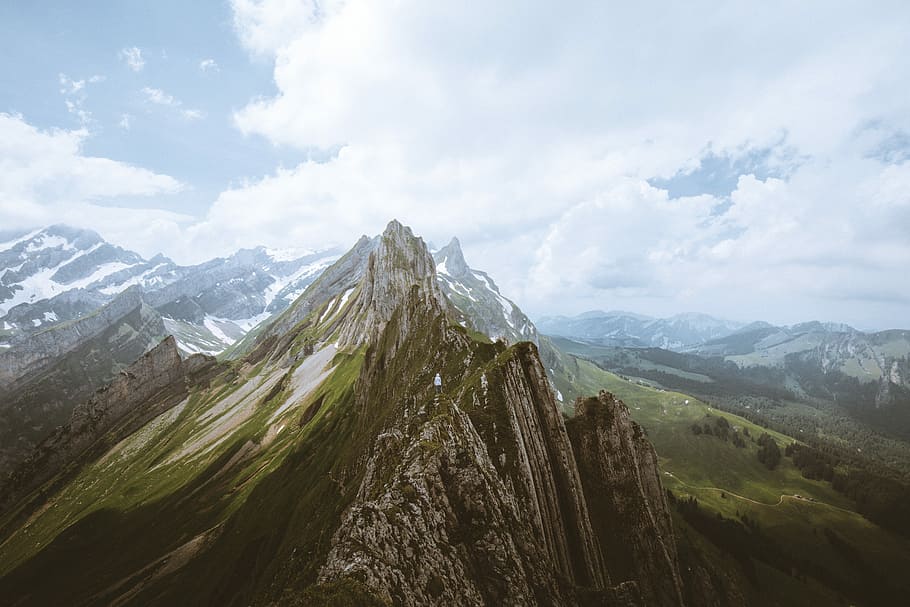 HD wallpaper: mountain during cloudy day, aerial photography of brown ...