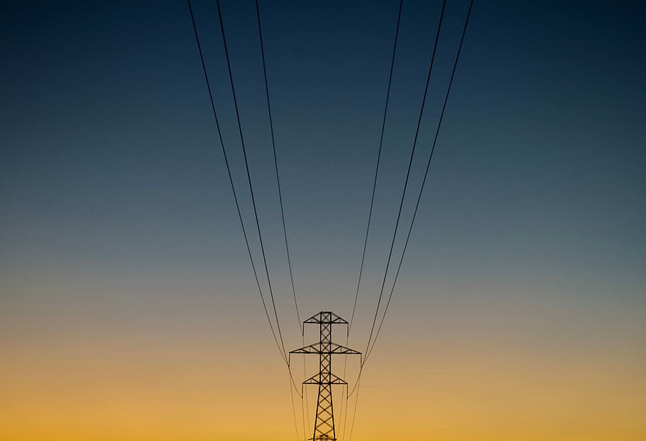 gray utility post during golden hour, landscape photography transmission tower, HD wallpaper