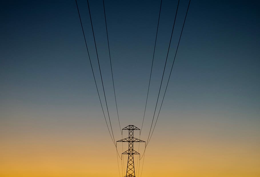gray utility post during golden hour, landscape photography transmission tower HD wallpaper