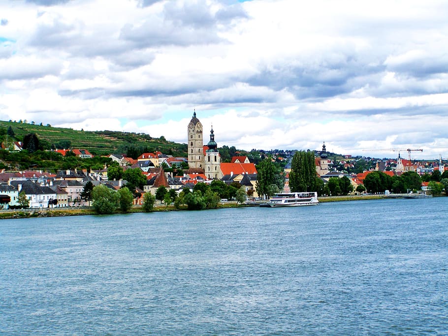 danube, krems, austria, landscape, building exterior, built structure HD wallpaper