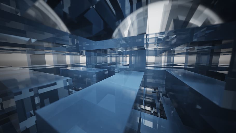 architecture, modern, voxel, construction, glass, reflection HD wallpaper