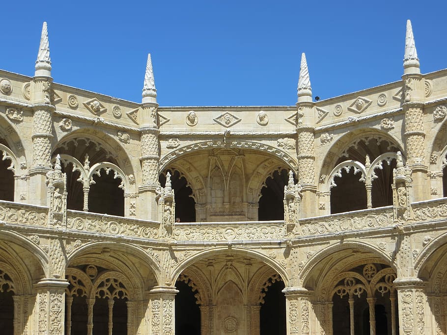 Jerónimos Monastery, Lisbon, cloister, arch, architecture HD wallpaper