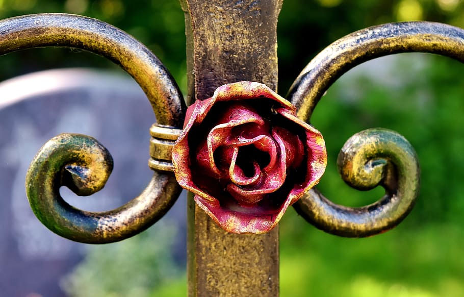 Iron, Red, Wrought Iron, rose, shaped, close-up, outdoors, no people HD wallpaper