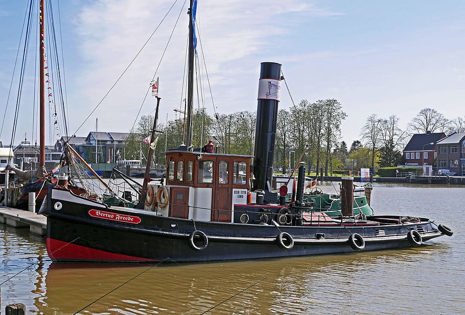 bugsier steamer, tug, port, empty, east frisia, schleppdampfer, HD wallpaper