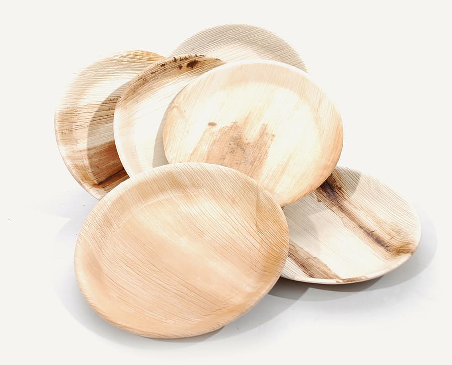 round, plates, palm leaf, material, dishware, wooden, food and drink HD wallpaper