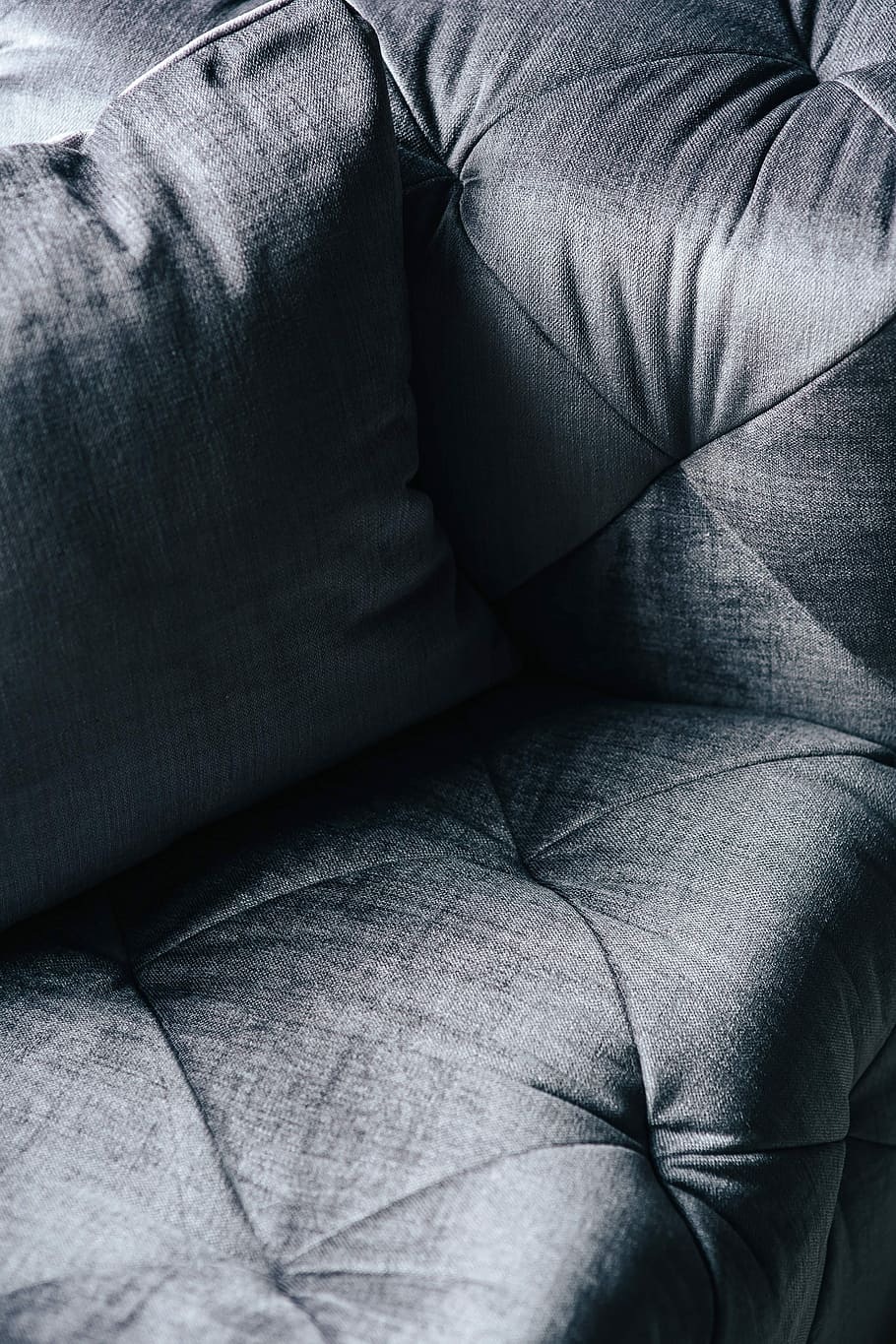 Close-ups of pillows and a grey sofa, bed, couch, material, settee HD wallpaper