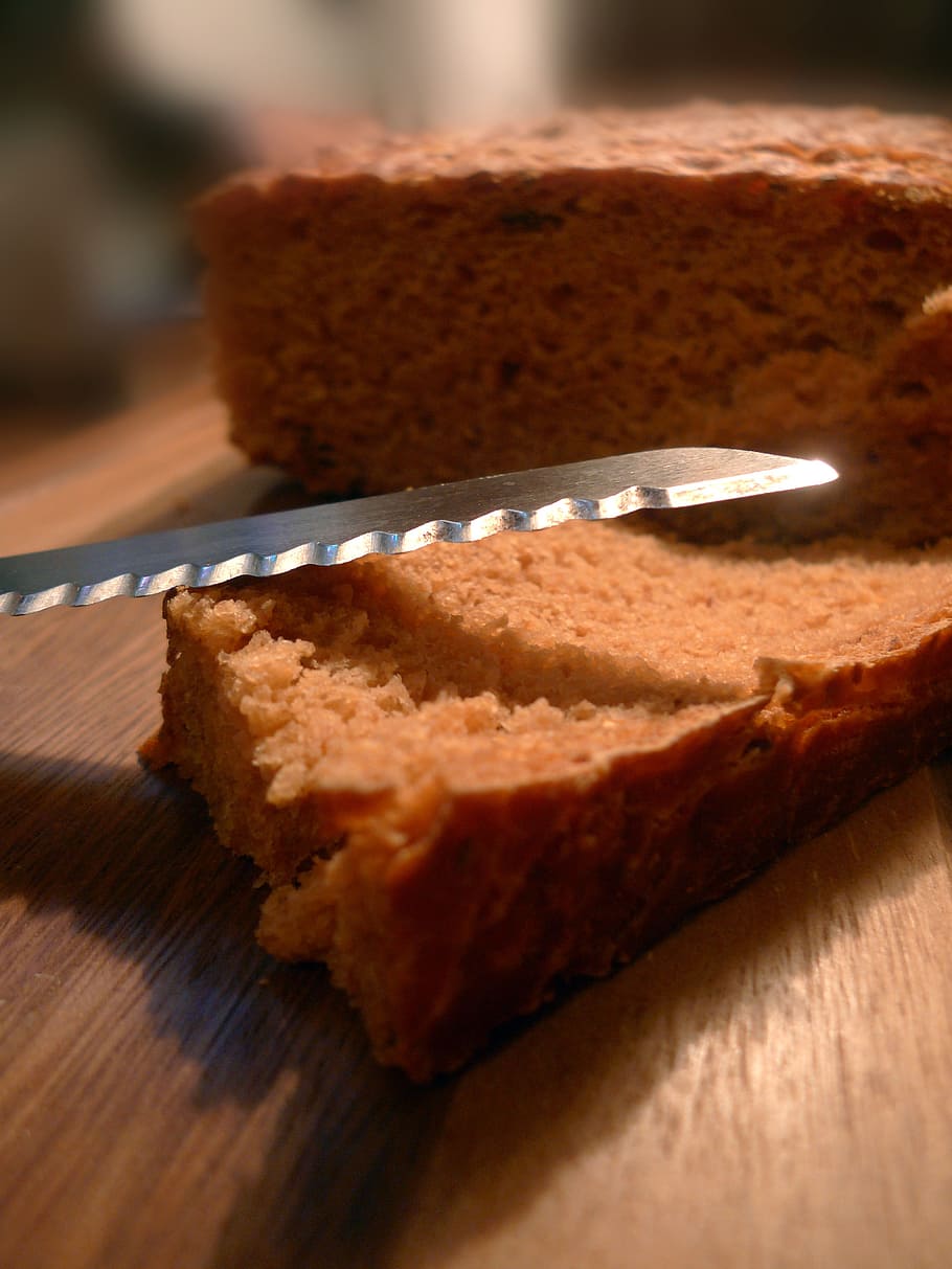 bread, cutting board, knife, food and drink, close-up, still life HD wallpaper