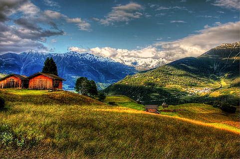 two brown houses near mountains during daytime, Fiss, Austria HD wallpaper