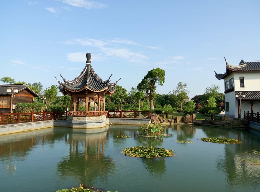 guting, lake, sky, garden, pond, built structure, architecture HD wallpaper