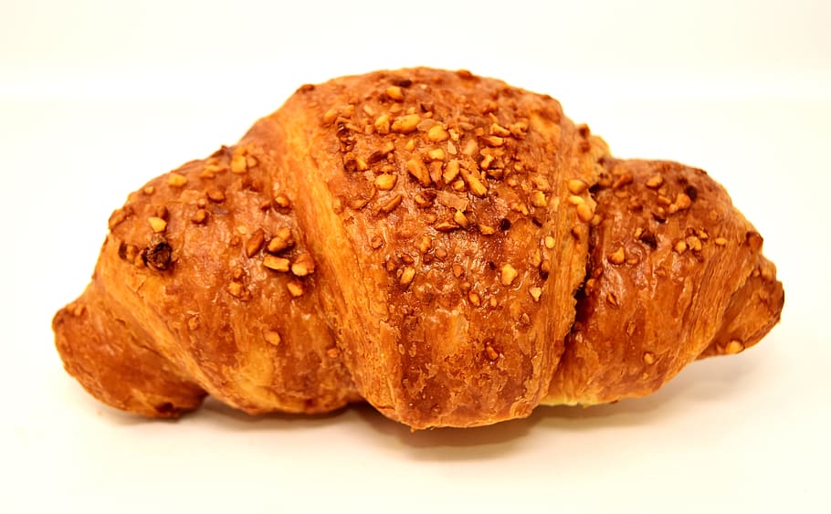 baked croissant bread, chocolate croissant, puff pastry, delicious, HD wallpaper