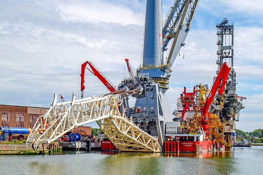 boat, crane boat, ship, harbour, port, marine, rotterdam, netherlands HD wallpaper