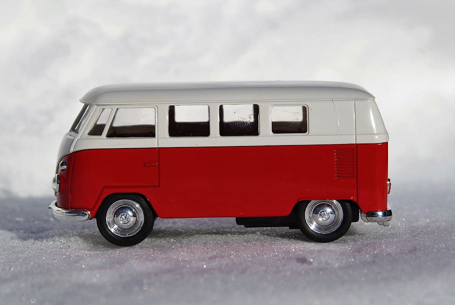 red and white bus miniature, model car, auto, vehicles, vw HD wallpaper