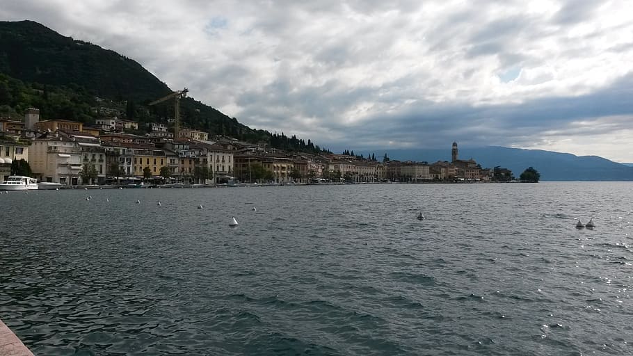 lake, garda, italy, clouds, gray sky, holiday, salò, architecture HD wallpaper